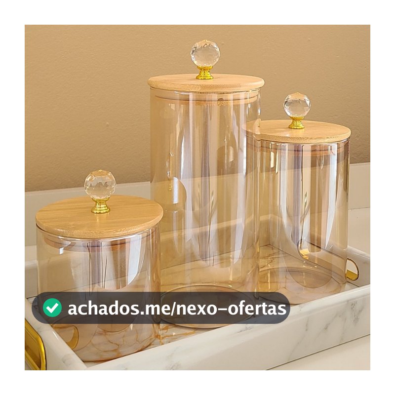 Kit Potes Porta Mantimento de vidro borossilicato ÂMBAR com CRISTAL LISO Luxo PMG organizador cozinha