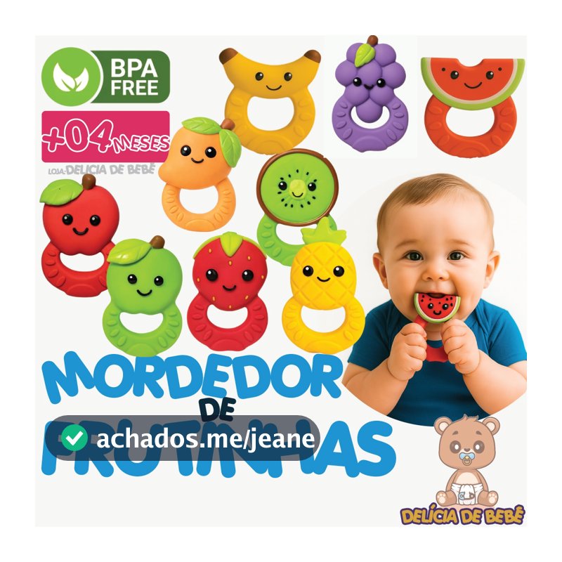 Mordedor P/ Bebê - Alívio Dentição - 100% Natural Super Macio Frutinhas  Colorido e Divertido