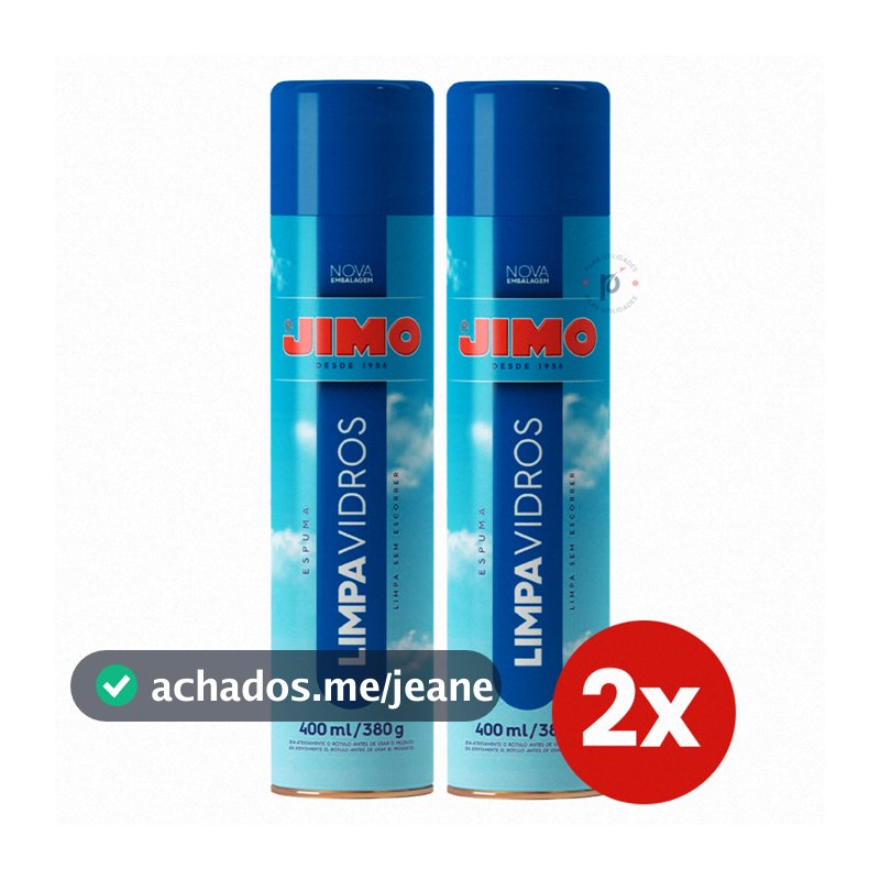 Kit 2 Limpa Vidros Jimo Aerossol 400ml Limpeza Profissional Multiuso Acrílico Box Espelho Cristal
