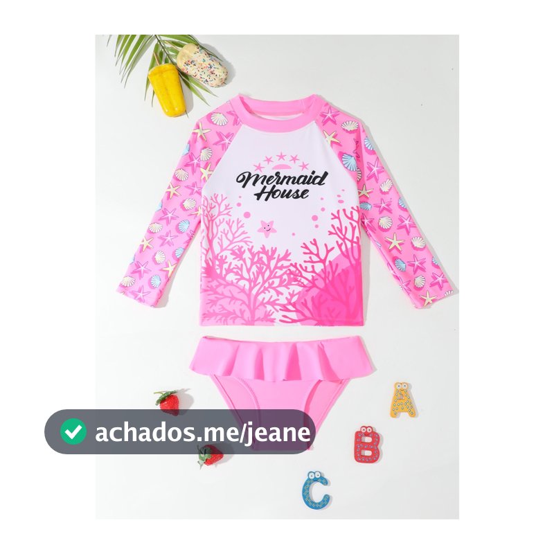 RWX VEST Biquíni Infantil com Manga Longa Estrelas do Mar e Conchas 2024 - I3095