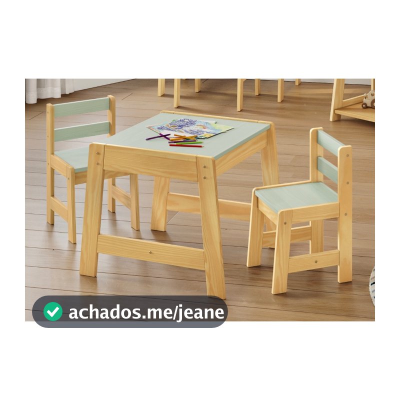 Conjunto Mesa Mesinha 2 Cadeiras Infantil Madeira Freijó/Verde
