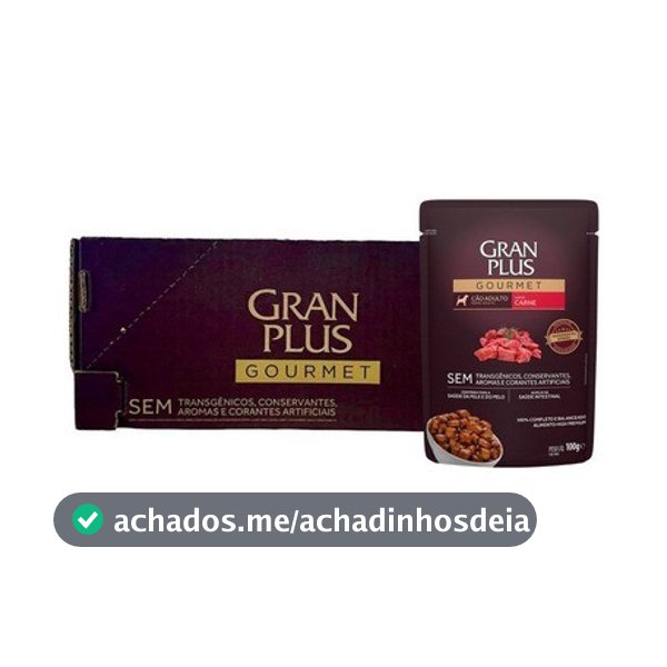 Ração Úmida GranPlus Sachê Gourmet para Cães Adultos Caixa com 18 Unidades (100g cada) Sabores Diversos Validade Longa