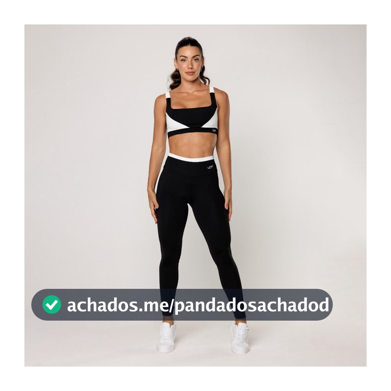Conjunto Feminino Academia Top Preto com Recorte Branco Legging Fitness Elevate