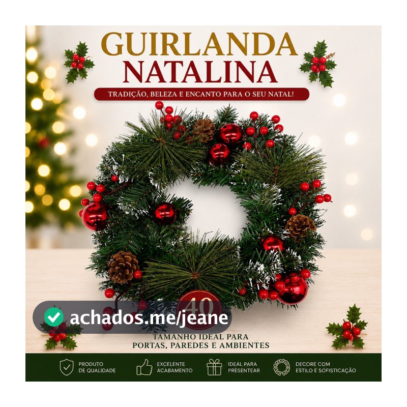 Guirlanda Natalina Porta Luxo Decoração Natal 40cm