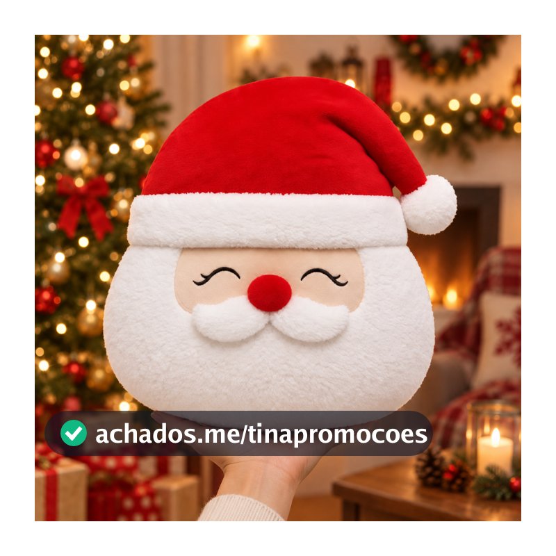 Almofada Natalina Papai Noel 30 cm com Gorro Pelúcia Macia Decoração de Natal