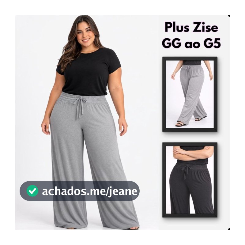 Calça Pantalona Plus Size GG ao G5 Viscose c/ Elastano  Conforto  Cós com Elástico
