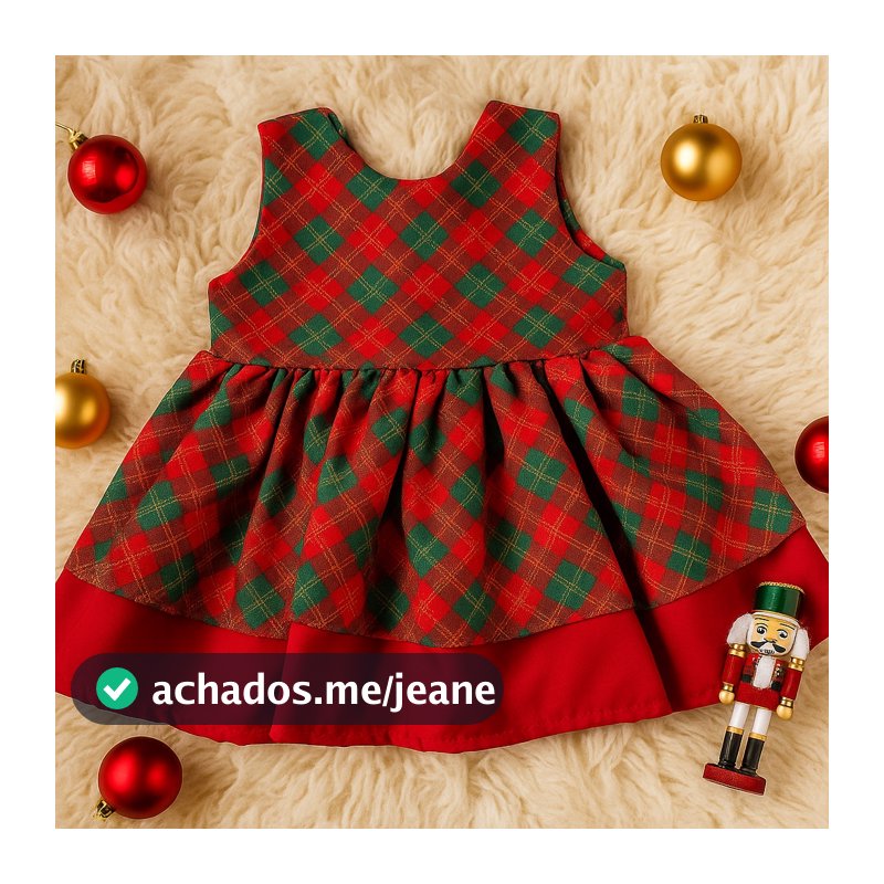 Vestido para Bebê Xadrez Vermelho e Verde com Saia Rodada