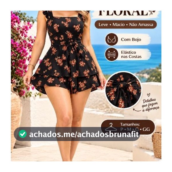 Macaquinho Feminino Floral Rosa com Babados e Amarração na Cintura – Vestido Curto Verão – Tamanhos P, M, G e GG