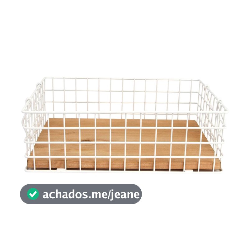 Cesto Organizador Farmhouse Bambu e Aço Galvanizado Branco - A\CASA