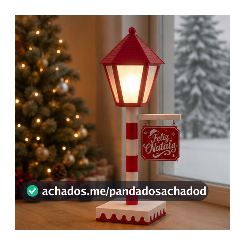 Luminária 60cm de Natal Poste Natalino com Lanterna Decoração Enfeite Feliz Natal com Vela LED