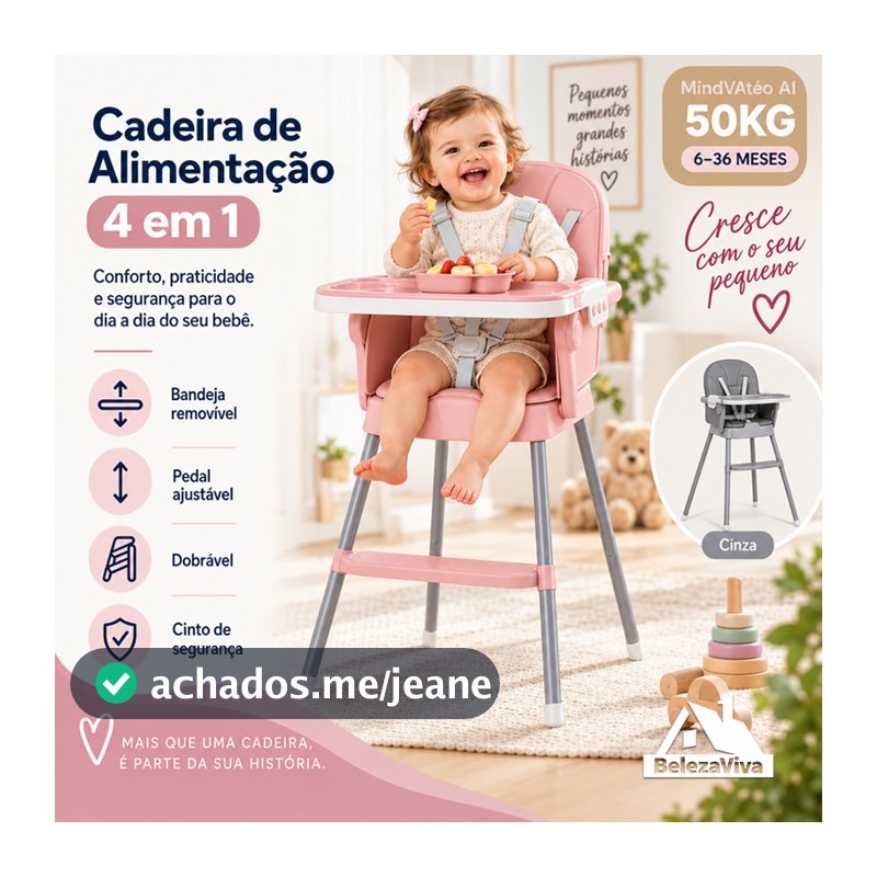 Cadeira de Alimentação Bebê Infantil Ajustável Com Bandeja Removível Multiuso Acolchoada Premium CY