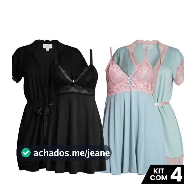 Kit 2 Camisolas Amamentação e 2 Robes  Pós Parto Liso Com Renda Maternidade