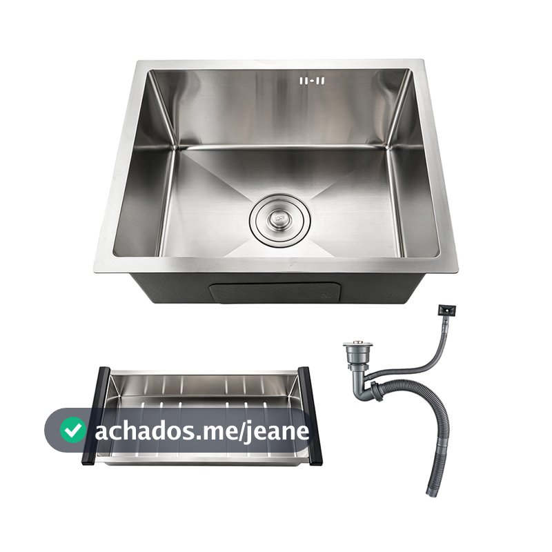 Cuba de Inox Cozinha 50x40cm com Cesto e Drenagem | Cuba de Pia Cozinha Moderna