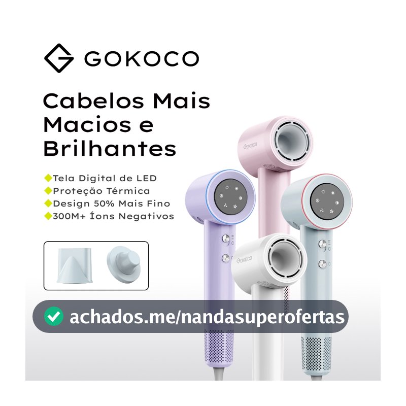 GOKOCO Secador de Cabelo GD029 Alta Velocidade Secador íons negativos Profissional 1500W de 2 Minutos Secagem Rápida