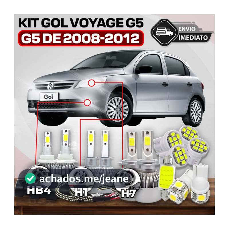 Kit Completo de LEDs Gol Voyage G5 Alto Baixo Milha Led interno