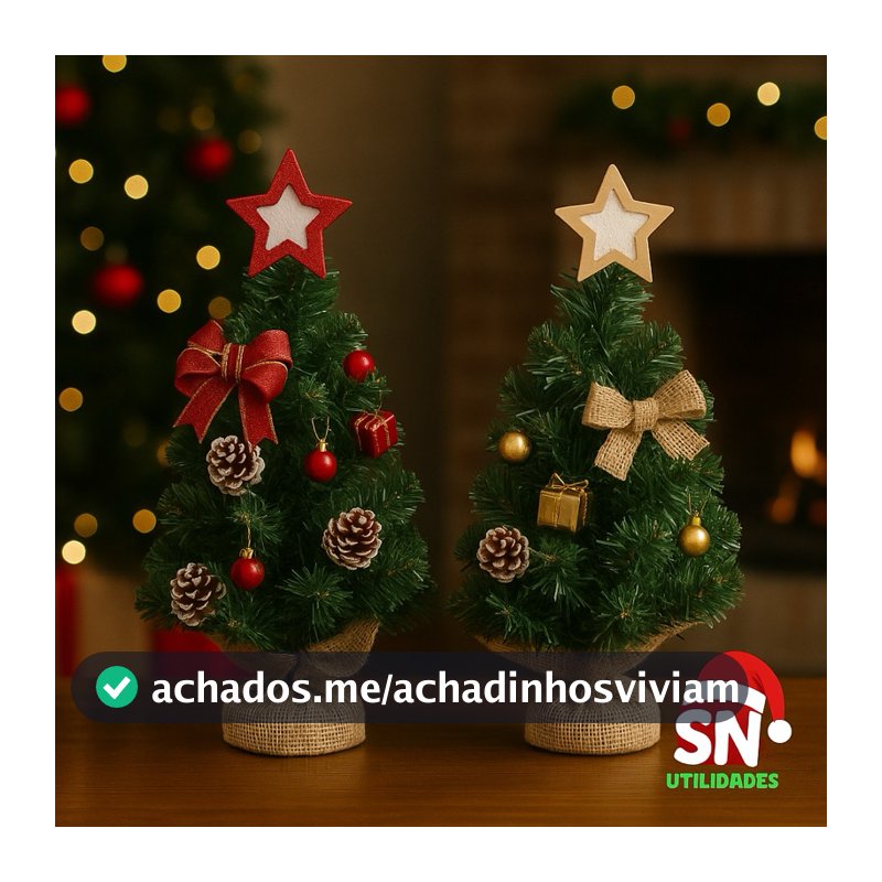 Mini Árvore de Natal 30cm com Estrela, Pinhas, Laços e Presentes – Mesa/Escrivaninha – Decoração Natalina