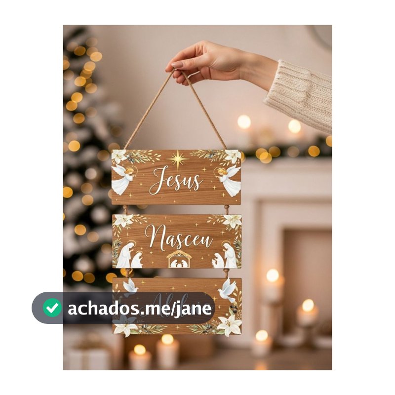 Plaquinha Decorativa Religiosa Feliz Natal Jesus Nasceu Advento Belem Bençãos Louvor MDF Sisal