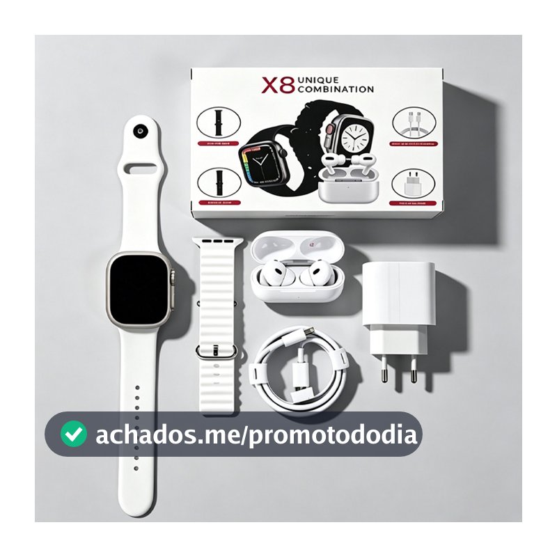 kit Smartwatch Relógio Inteligente 2026 Novo X8 2.2 Polegadas Para iOS Android Completo 6 Em 1 i13 TWS/Carregador