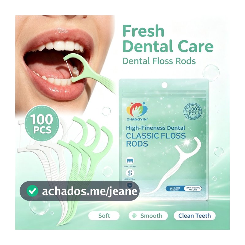 Kit de fio‑dental portátil com 100 unidades em sacola, prático e higiênico