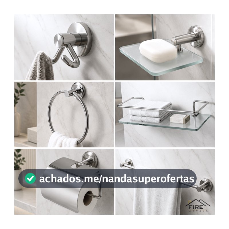 Kit Acessórios Para Banheiro 6 Peças Porta Shampoo Reto Vidro Organizador Moderno Resistente Cromado