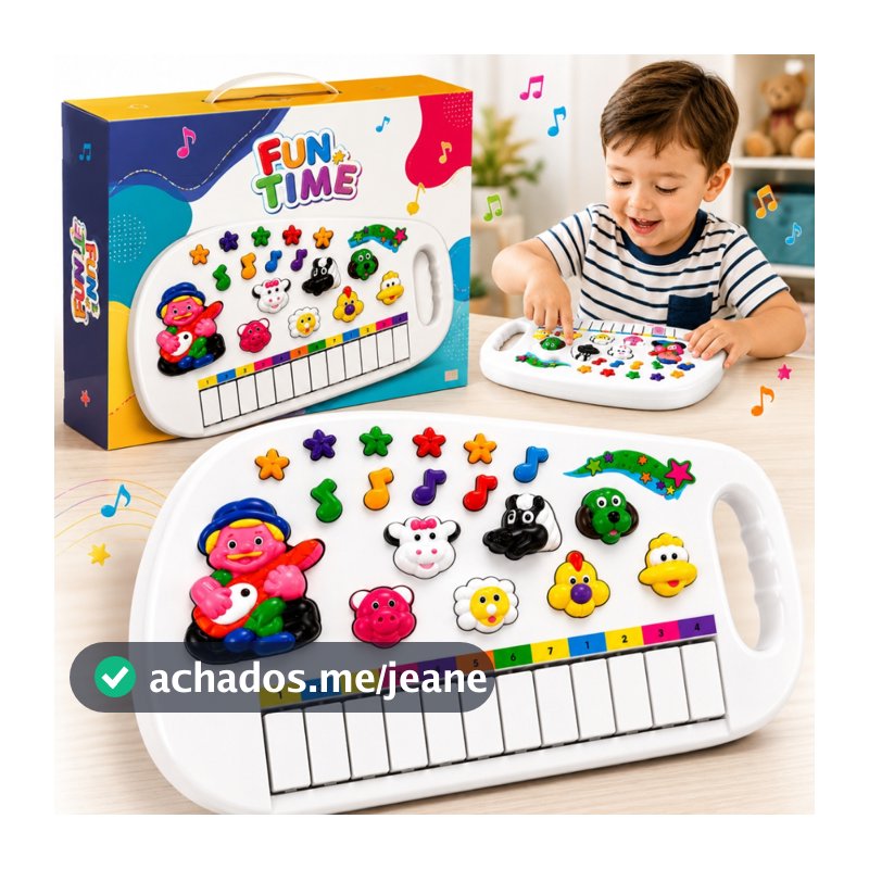 Piano Infantil Teclado Musical Fazendinha 12 Teclas Som de Animais Brinquedo Bebê Criança Branco Pratitudo Toys