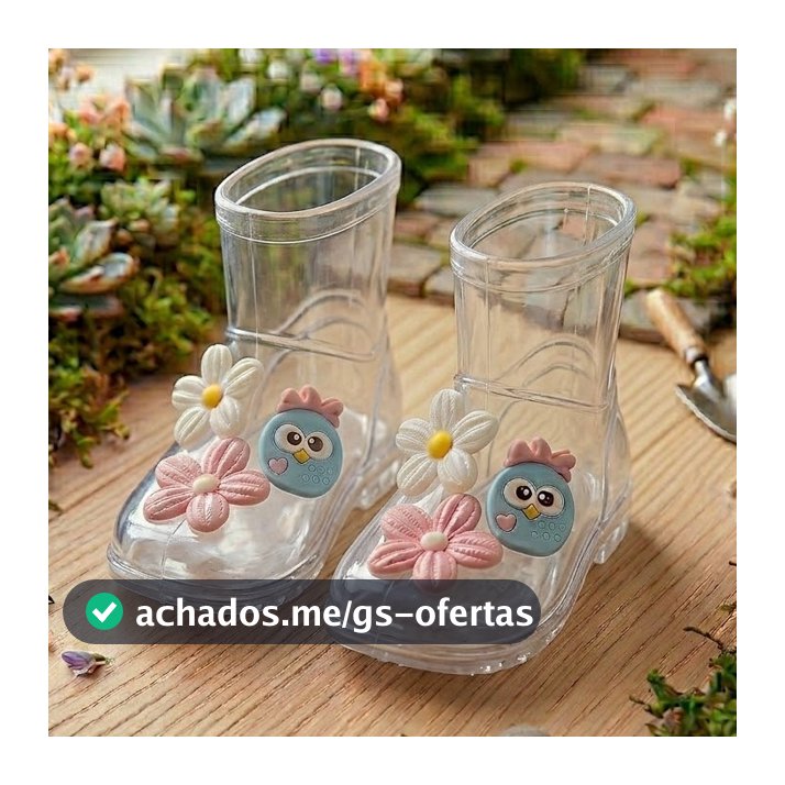 Bota Infantil Galocha Transparente 3D Menina – Estilo Delicado, Impermeável e Antiderrapante