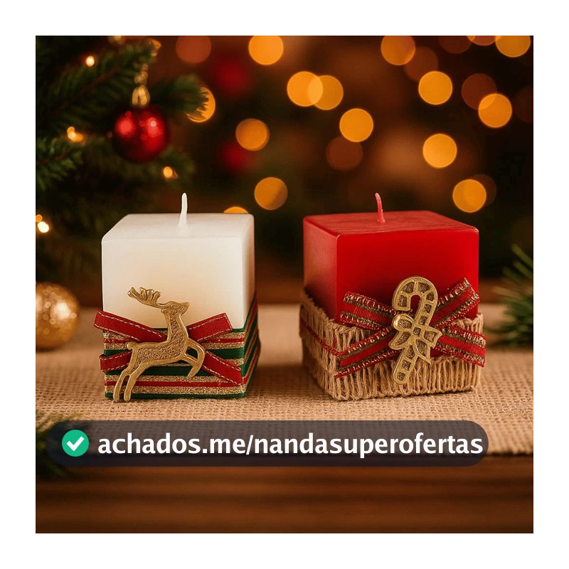 Kit 2 Enfeite De Natal Vela Formato Quadrado 5cm - Empório / Decoração Natalina Mesa Casa