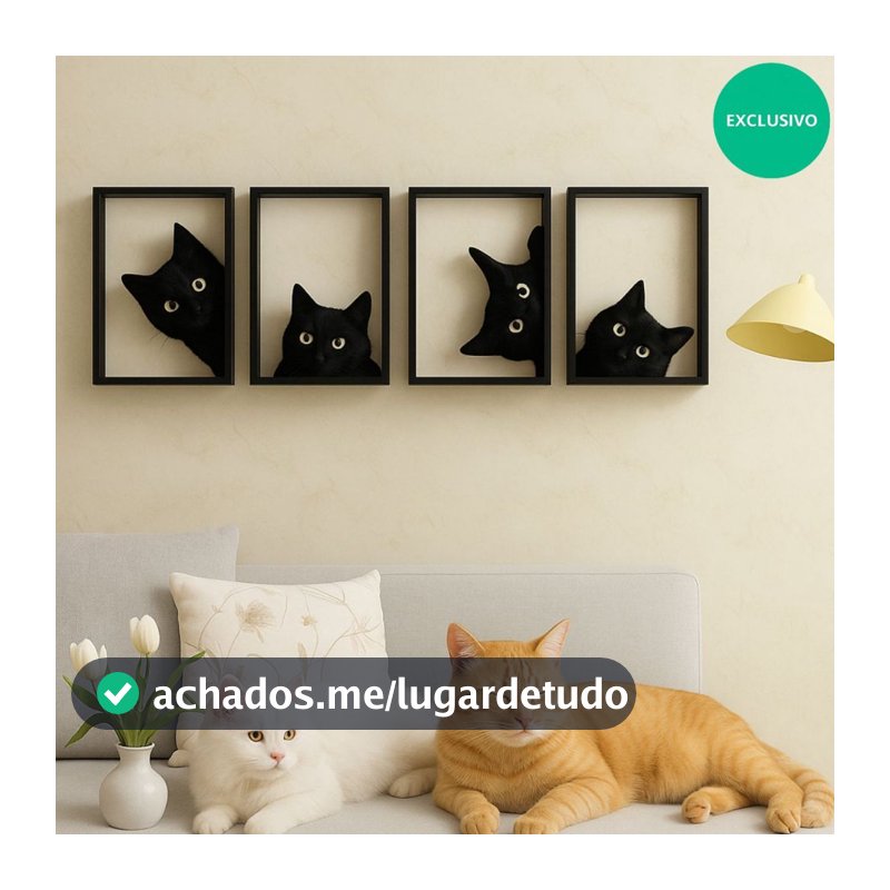 kit 4 quadro gato Decorativo parede mdf