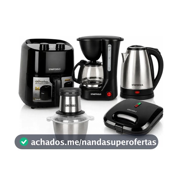 Kit Cozinha Completo 5 Em 1 Kit Presente Air Fryer+Cafeteira + Chaleira+Sanduicheira + Processador (110v)
