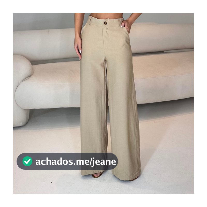 Calça feminina casual elegante pantalona cintura alta com bolso.