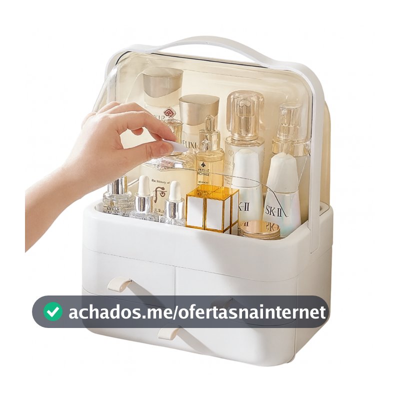 Organizador de Maquiagem com Tampa e Gavetas Porta Cosméticos Luxo, Acrílico Transparente Moderno - Guarda Itens Beleza