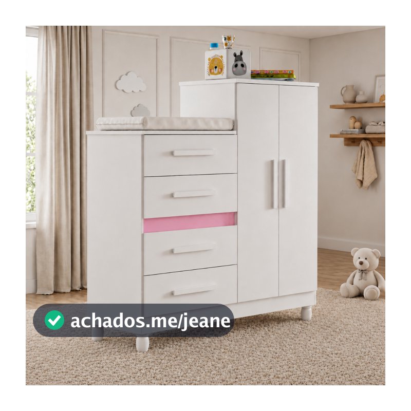 Cômoda Infantil Bebê Incluso Colchão Guarda Roupa 4 Gavetas Cabideiro Quarto de Bebê Organizadora