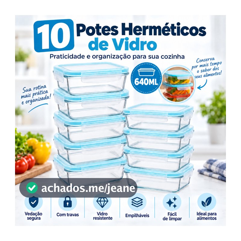 Potes Herméticos Vidro 640ml Com Tampa Trava Para Alimentos Mantimentos Marmita Fitness Organização