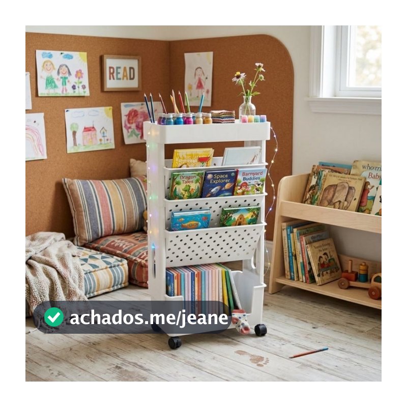 Carrinho Organizador Azuza Estante Prateleira Livros Multiuso Brinquedos Móvel