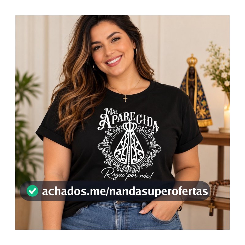 Camiseta Religiosa Nossa Senhora Aparecida | Algodão T-shirt Estampada Feminina Gospel