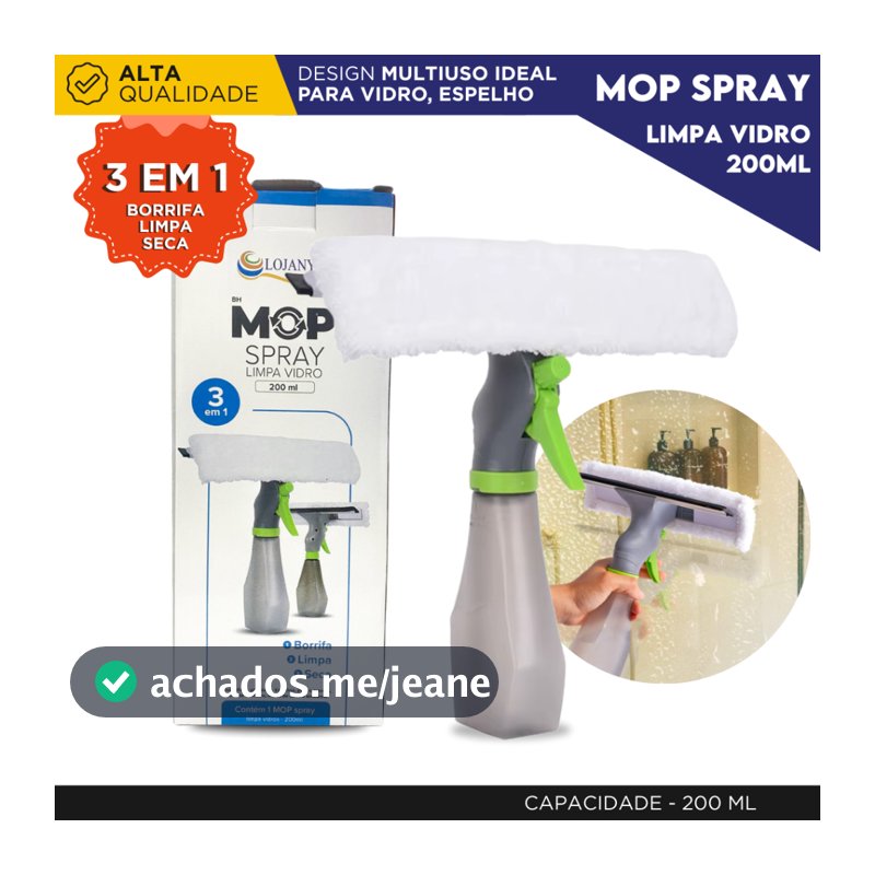 Rodo Mop Spray Limpa Vidro 3 em 1 200ml Borrifa Limpa e Seca Limpador de Vidros com Reservatório -NY