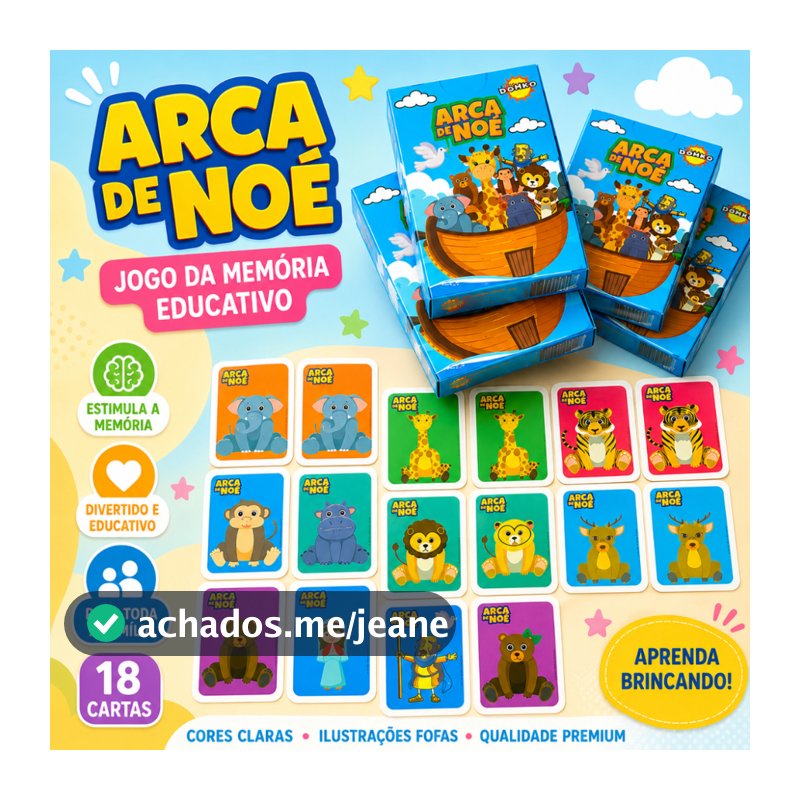 Jogo da Memoria Arca de Noé Brinquedo Infantil Kit Festa Lembrancinha Prenda Educativo Didatico Biblico Religioso