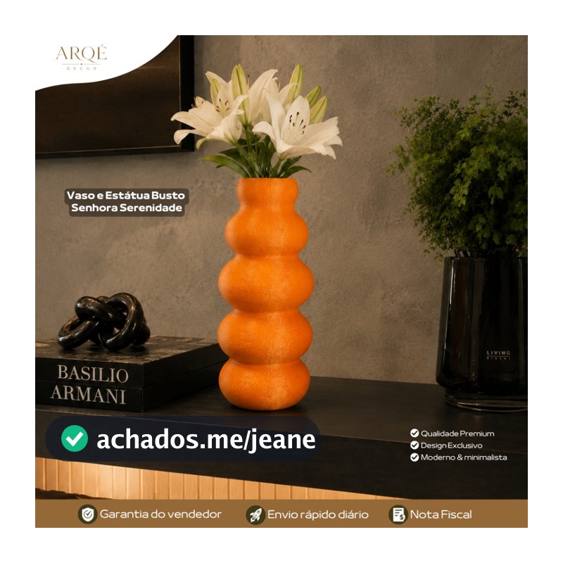 Vaso Laranja Venezia Arqé Decor Luxo Decorativo Sofisticado Moderno Elegante para Sala Quarto e Escritório