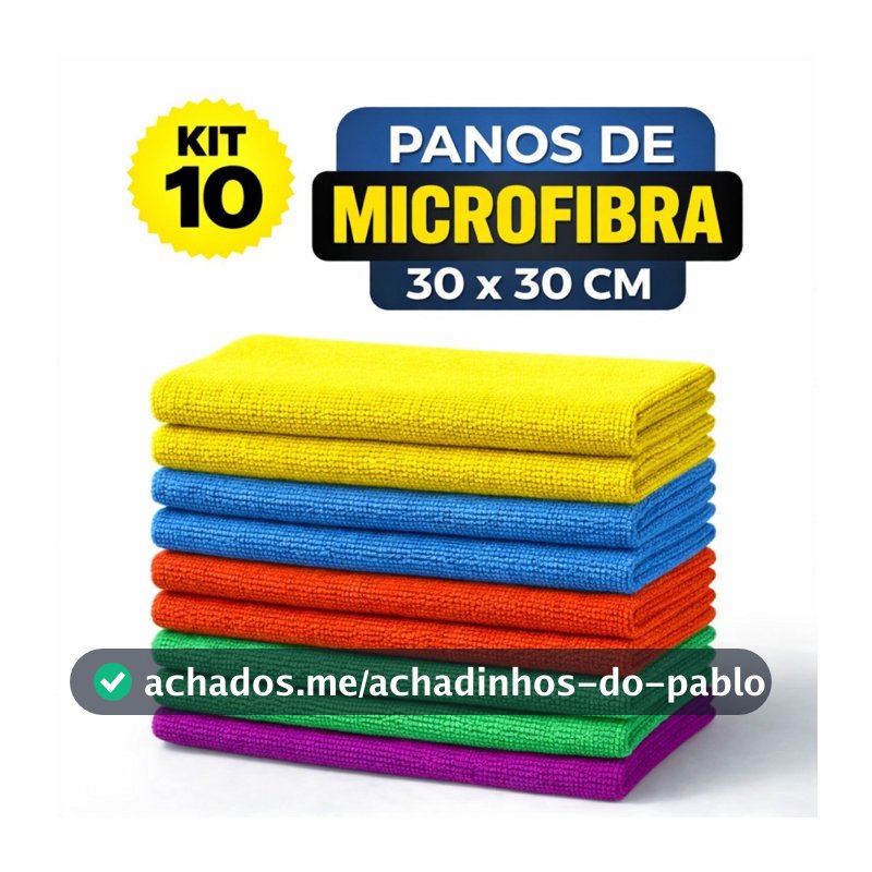 Kit 10 Panos de Microfibra Multiuso para Limpeza Doméstica Alta Absorção
