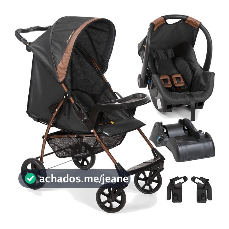 Carrinho com Bebe Conforto Base Galzerano Romano Preto Cobre