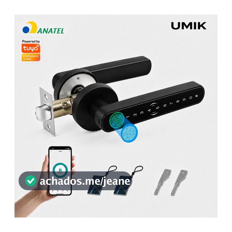 Umik Fechadura Digital Biométrica Inteligente para Porta com Senha, Chave Mecânica e App Tuya Bluetooth