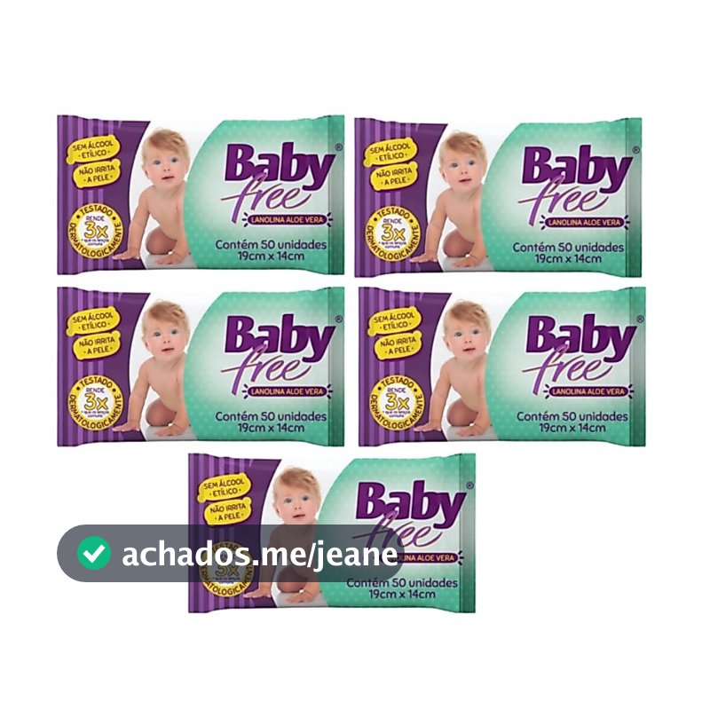 Kit com 5 Lenços Umedecidos Baby Free Toalha Umedecida Qualybless com 50 unidades