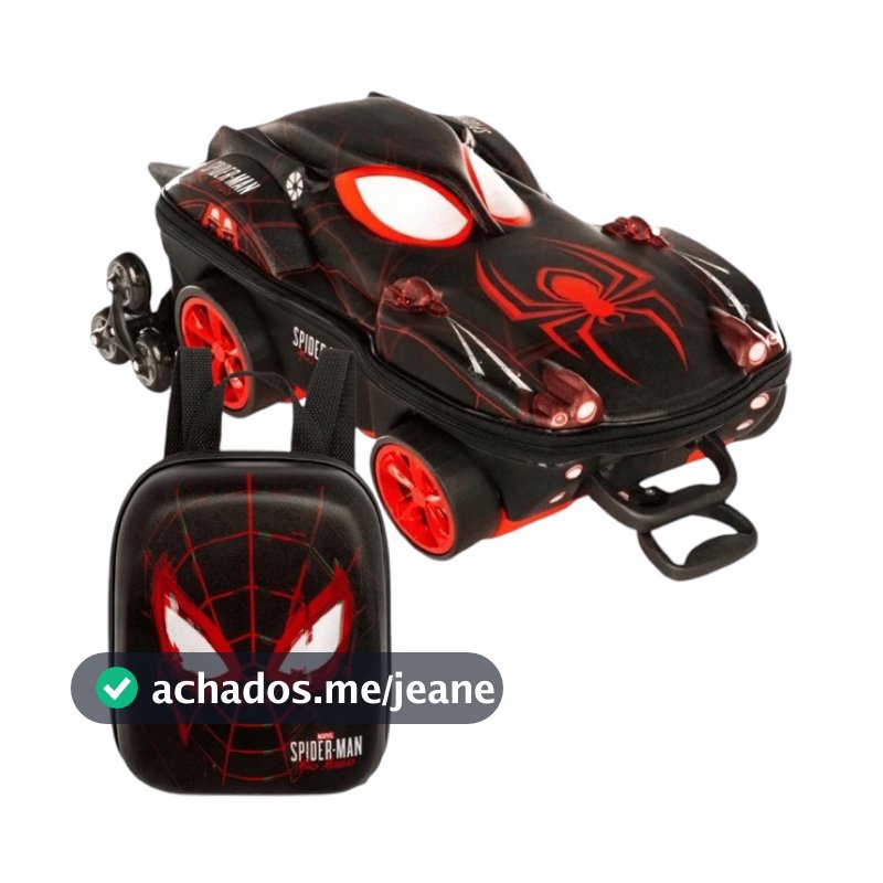Kit Mochilete 3D com rodinhas e Lancheira Homem Aranha Miles Spider Man MaxToy