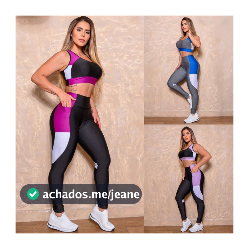 Conjunto Academia Feminino Suplex Calça Legging Recortes Cropped Nadador sem Bojo Oferta Presente