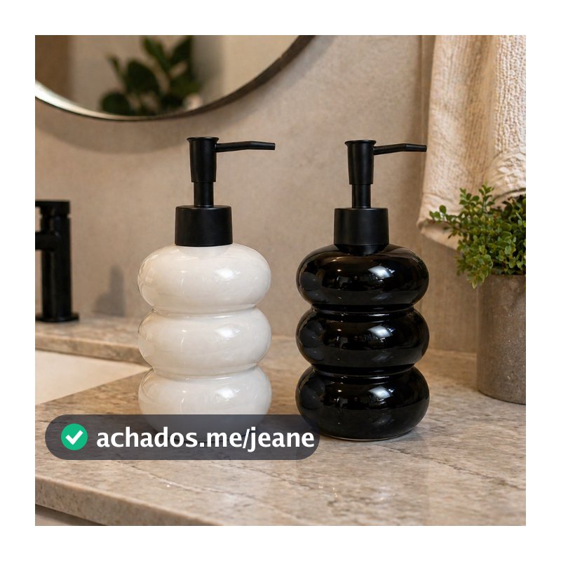 Dispenser de Sabonete 365ml Vidro Branco ou Preto Estilo Bolha Bico Preto Fosco