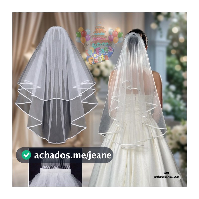 Véu De Noiva Rendado Para Casamento, Noivado com 2 modelos disponíveis (55cm e 75cm)