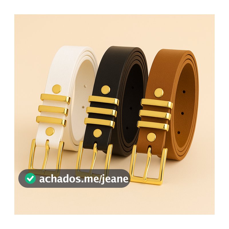 Kit 3 Cintos Femininos Couro Premium Fivela Dourada Ajustável Moda Luxo  PRETO BRANCO CARAMELO