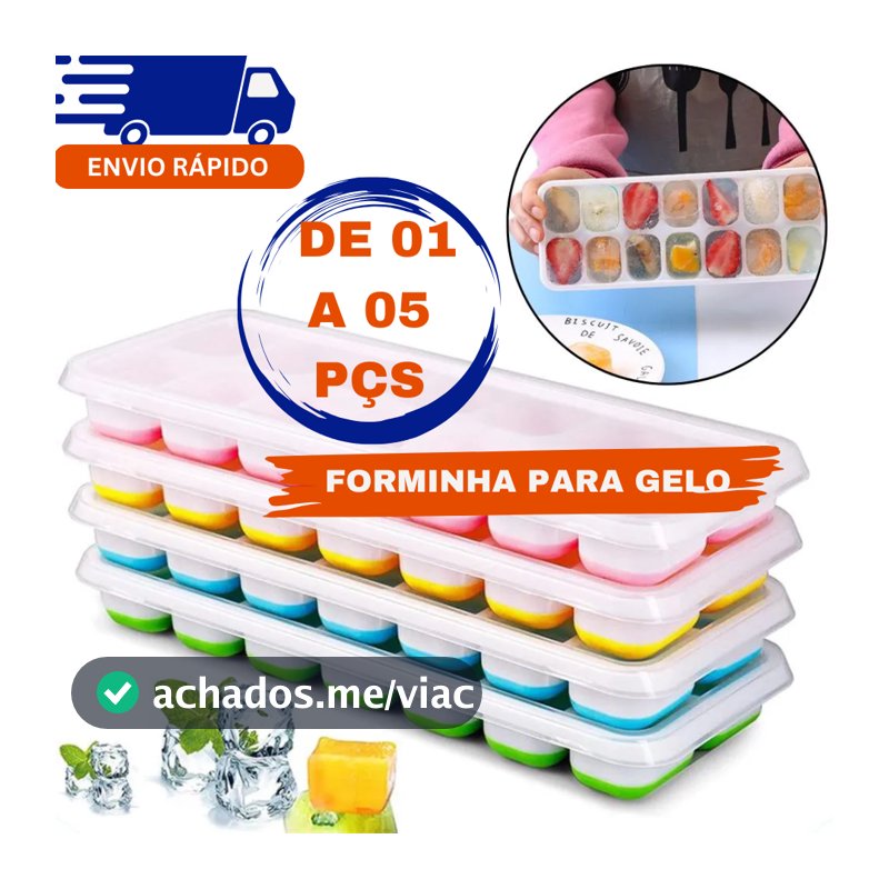 JOGO COM 01 A 05 FORMAS DE GELO CUBO COM TAMPA SILICONE ANTI-ODOR LAVAVÉL UTENSÍLIOS DE CASA COZINHA