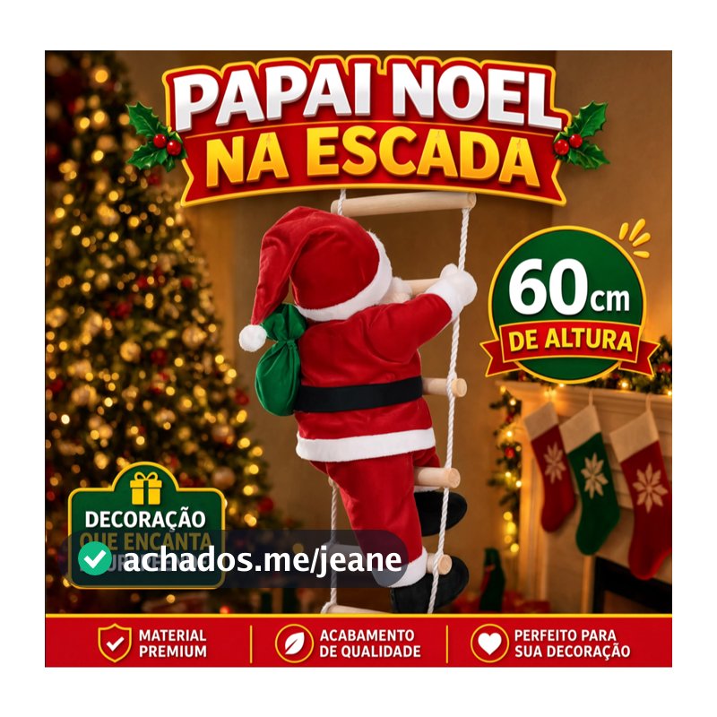 Papai Noel Natalino Escalando Enfeite Natal Subindo Escada 60cm Escalador Decoracao de Natal