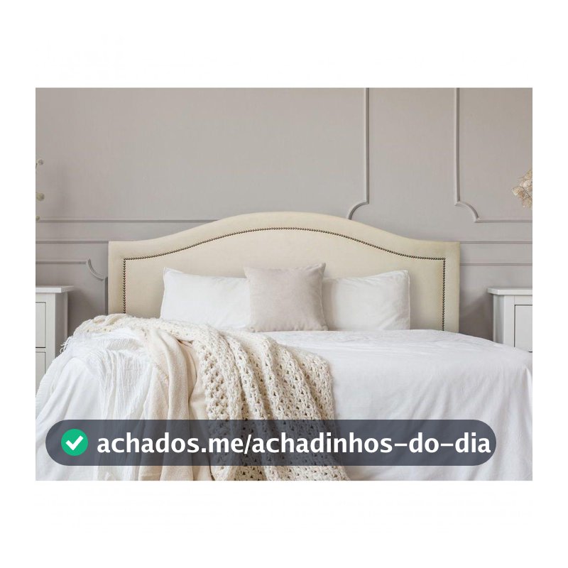 Cabeceira Queen Curva Luxo 160x60 Suede Off White - Tachas Prata